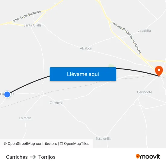 Carriches to Torrijos map