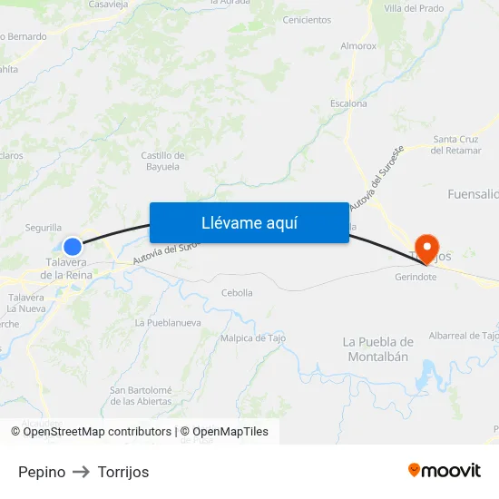 Pepino to Torrijos map