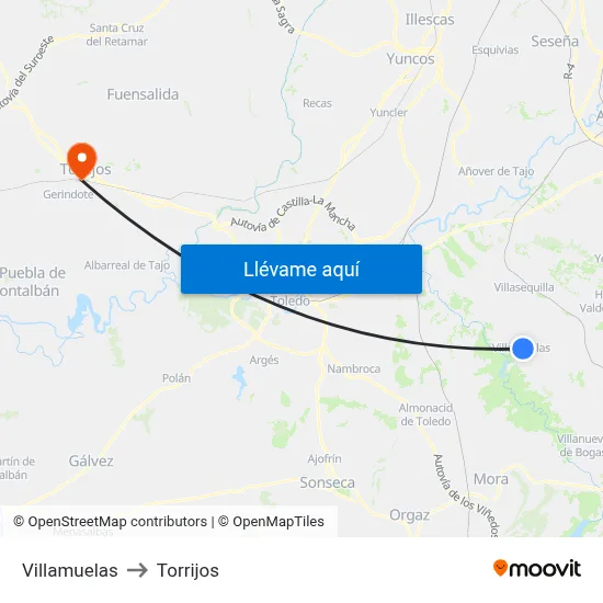 Villamuelas to Torrijos map