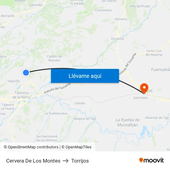 Cervera De Los Montes to Torrijos map