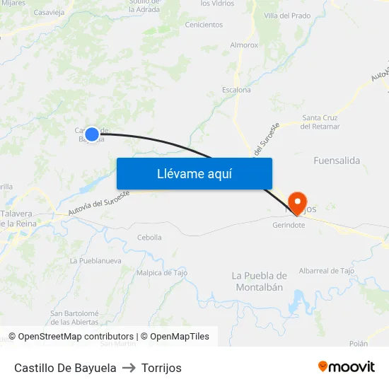 Castillo De Bayuela to Torrijos map