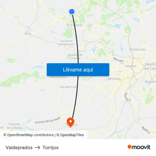 Valdeprados to Torrijos map