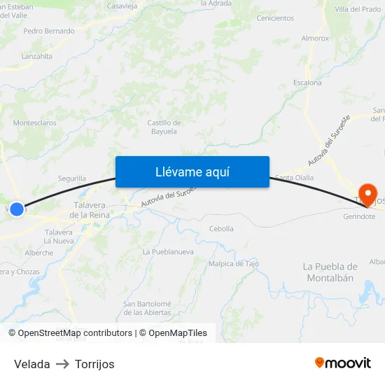 Velada to Torrijos map