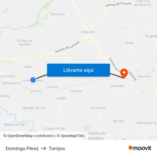 Domingo Pérez to Torrijos map