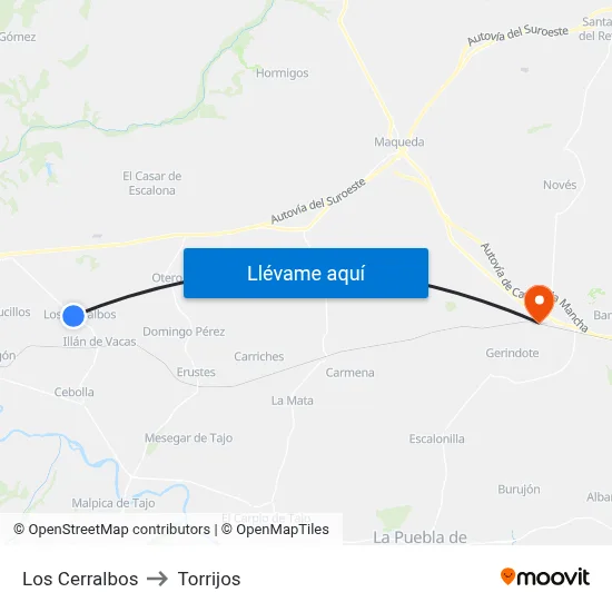 Los Cerralbos to Torrijos map