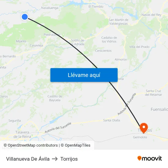 Villanueva De Ávila to Torrijos map