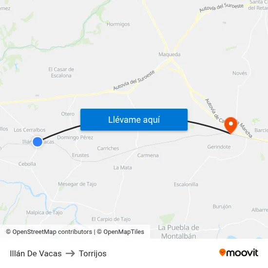 Illán De Vacas to Torrijos map