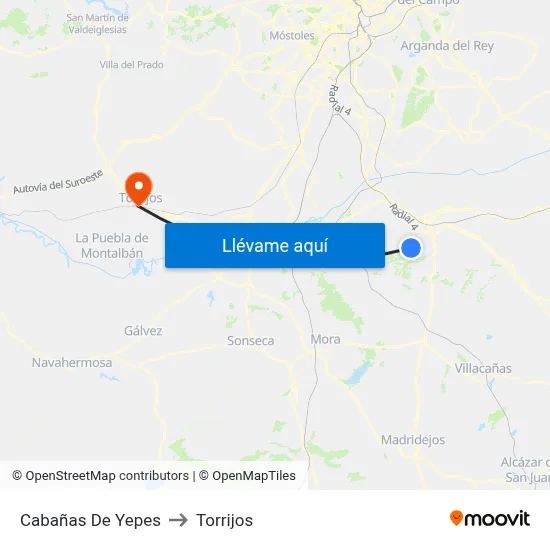 Cabañas De Yepes to Torrijos map