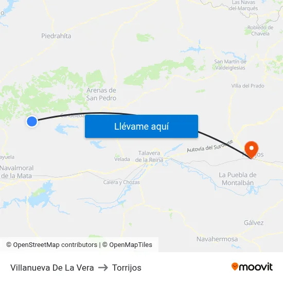 Villanueva De La Vera to Torrijos map