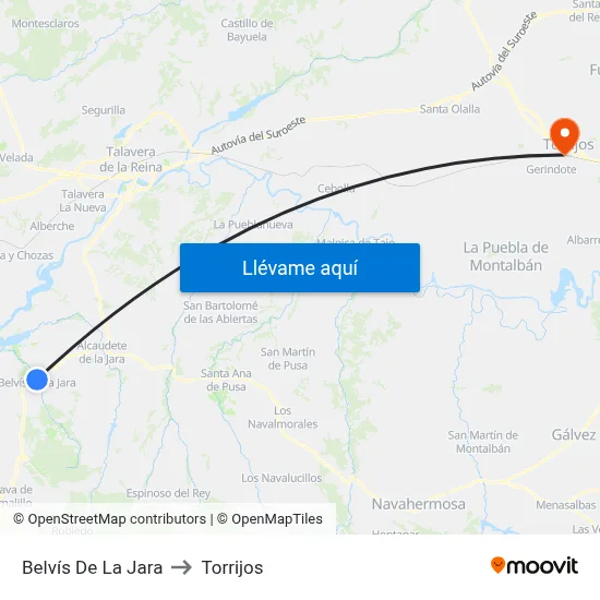 Belvís De La Jara to Torrijos map