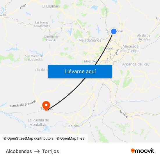 Alcobendas to Torrijos map