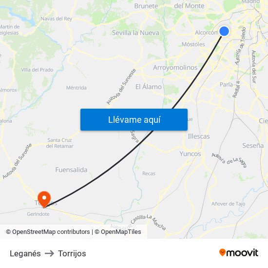 Leganés to Torrijos map