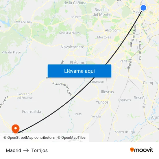 Madrid to Torrijos map
