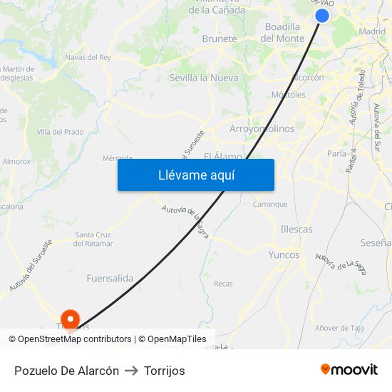 Pozuelo De Alarcón to Torrijos map