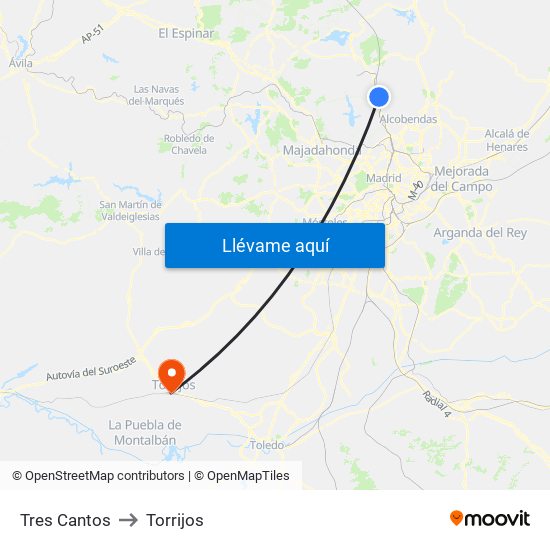 Tres Cantos to Torrijos map