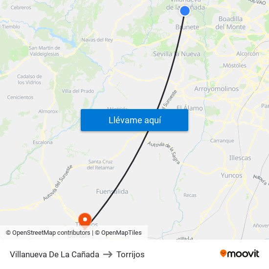 Villanueva De La Cañada to Torrijos map