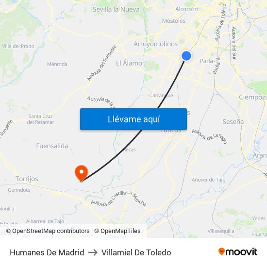 Humanes De Madrid to Villamiel De Toledo map