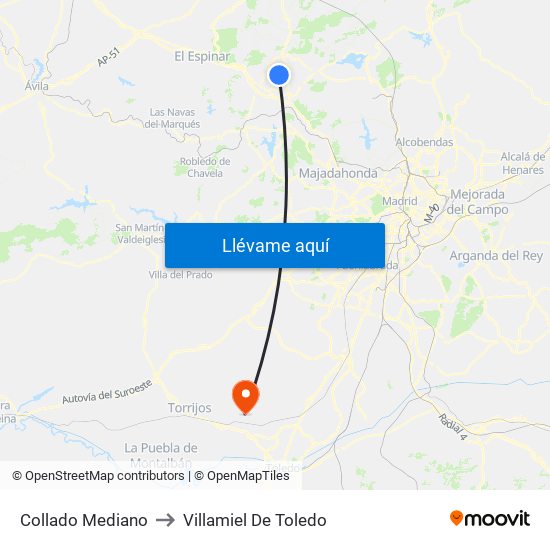 Collado Mediano to Villamiel De Toledo map