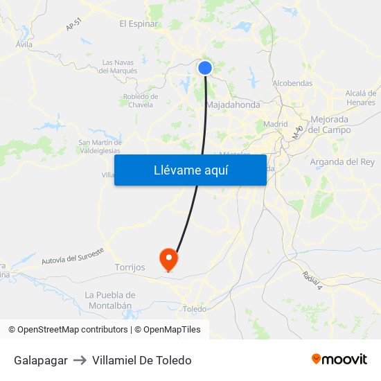 Galapagar to Villamiel De Toledo map