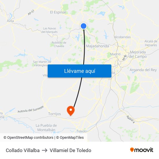 Collado Villalba to Villamiel De Toledo map