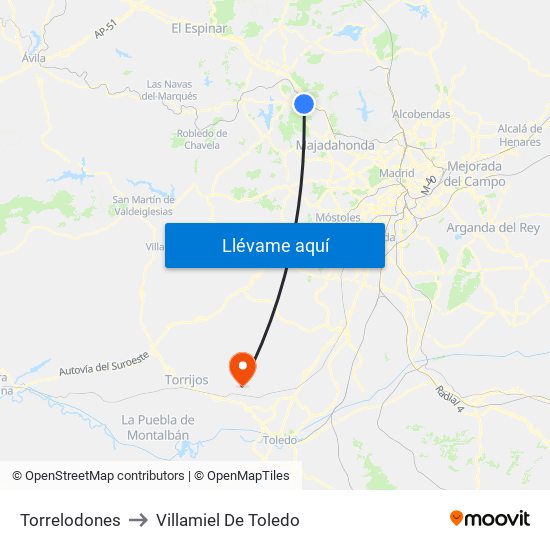 Torrelodones to Villamiel De Toledo map