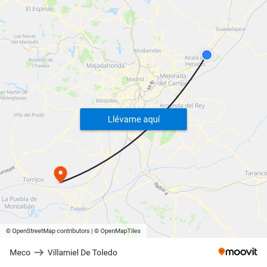 Meco to Villamiel De Toledo map