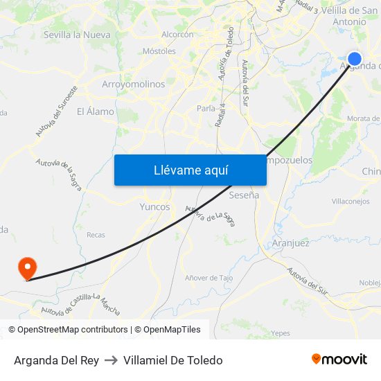 Arganda Del Rey to Villamiel De Toledo map