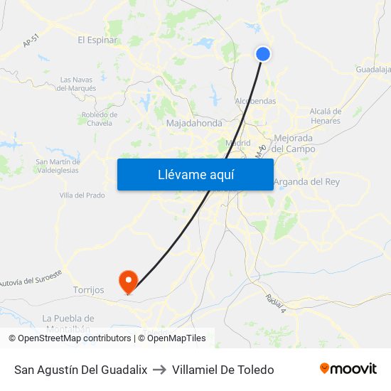 San Agustín Del Guadalix to Villamiel De Toledo map