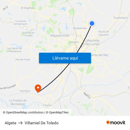 Algete to Villamiel De Toledo map