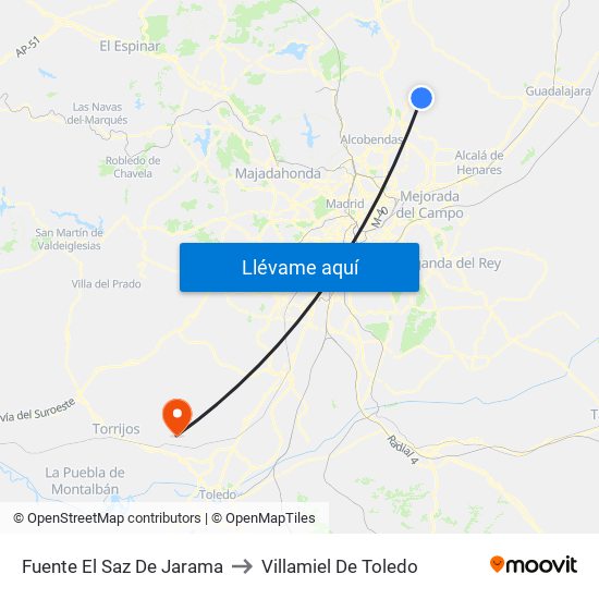 Fuente El Saz De Jarama to Villamiel De Toledo map