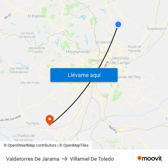 Valdetorres De Jarama to Villamiel De Toledo map