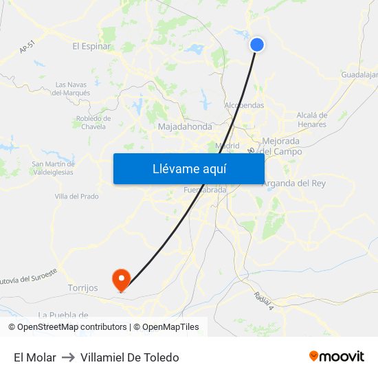 El Molar to Villamiel De Toledo map