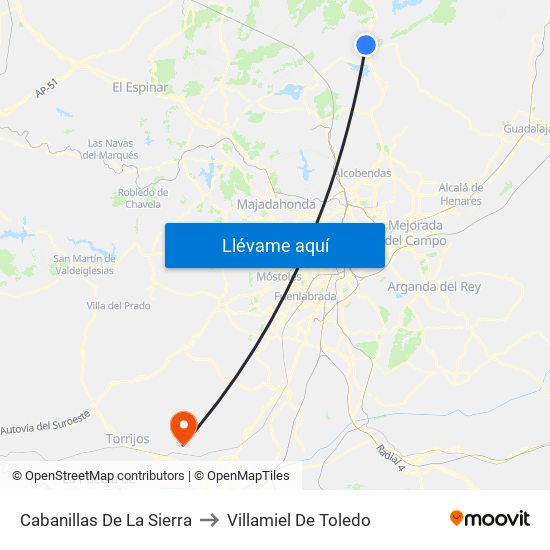 Cabanillas De La Sierra to Villamiel De Toledo map