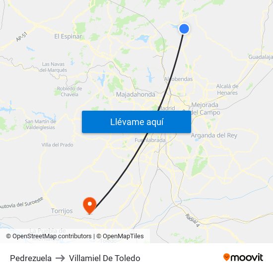 Pedrezuela to Villamiel De Toledo map