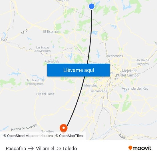 Rascafría to Villamiel De Toledo map