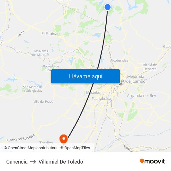 Canencia to Villamiel De Toledo map