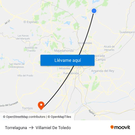 Torrelaguna to Villamiel De Toledo map
