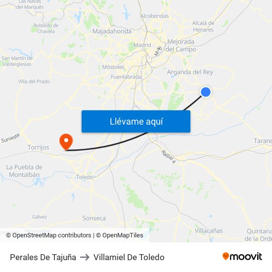 Perales De Tajuña to Villamiel De Toledo map