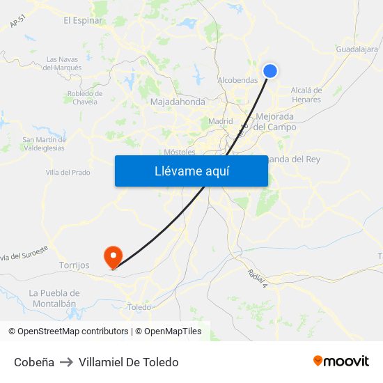Cobeña to Villamiel De Toledo map