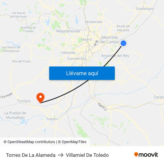 Torres De La Alameda to Villamiel De Toledo map