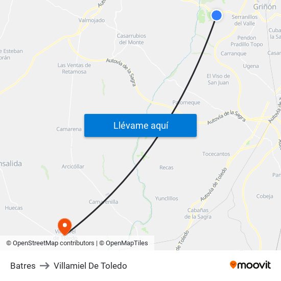 Batres to Villamiel De Toledo map