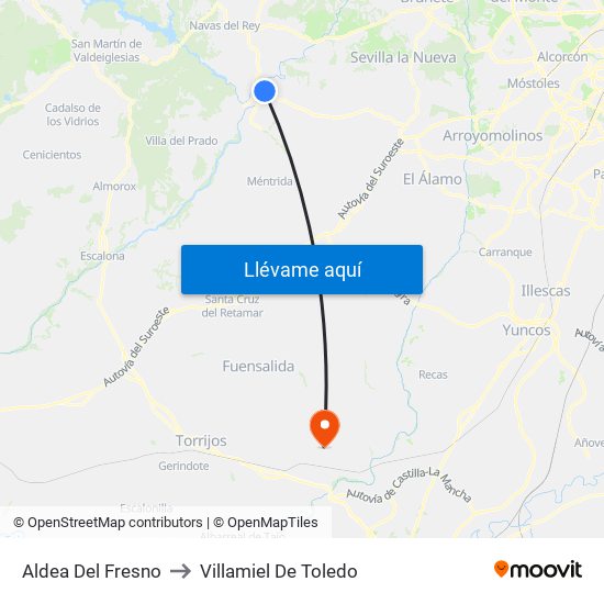 Aldea Del Fresno to Villamiel De Toledo map