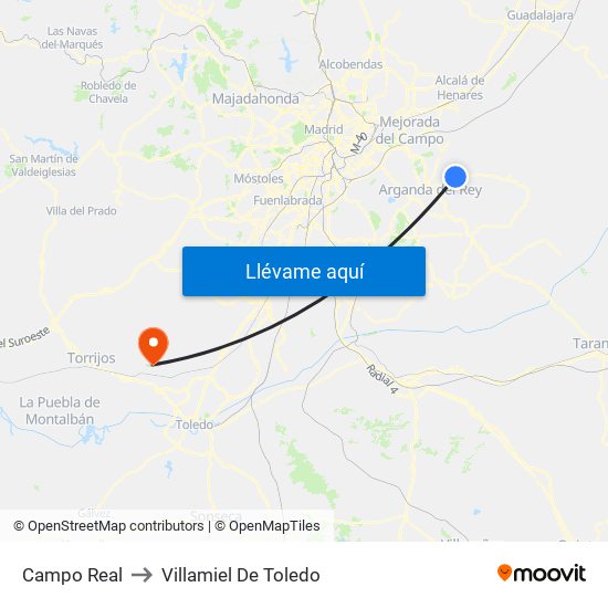 Campo Real to Villamiel De Toledo map