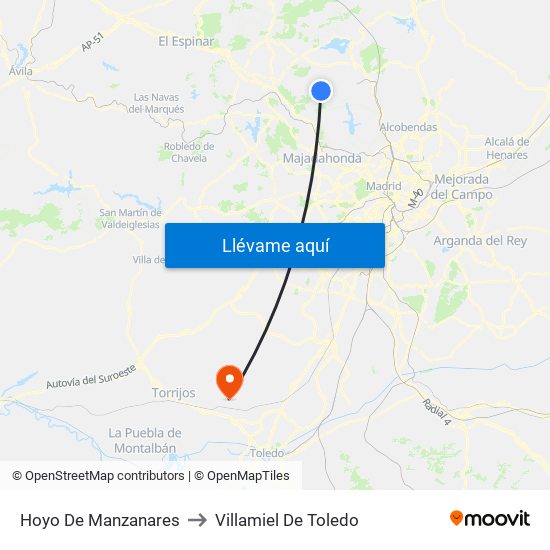 Hoyo De Manzanares to Villamiel De Toledo map