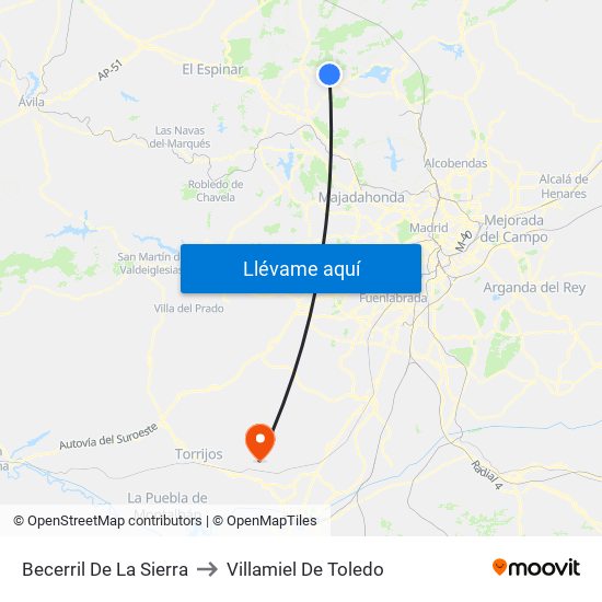 Becerril De La Sierra to Villamiel De Toledo map