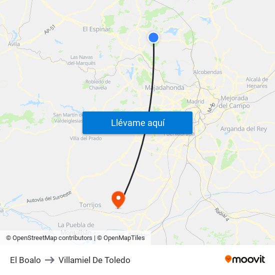 El Boalo to Villamiel De Toledo map