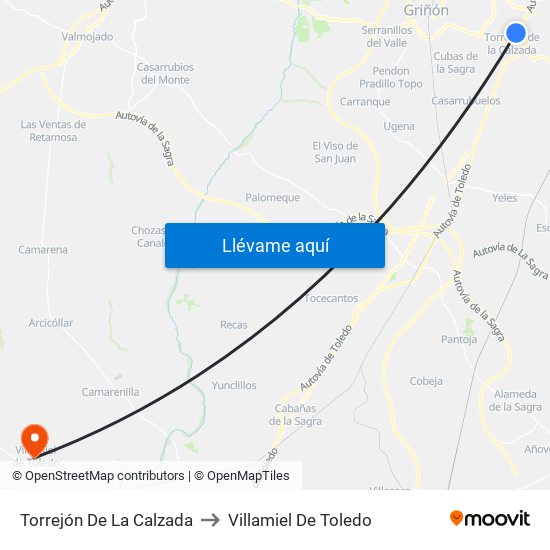 Torrejón De La Calzada to Villamiel De Toledo map