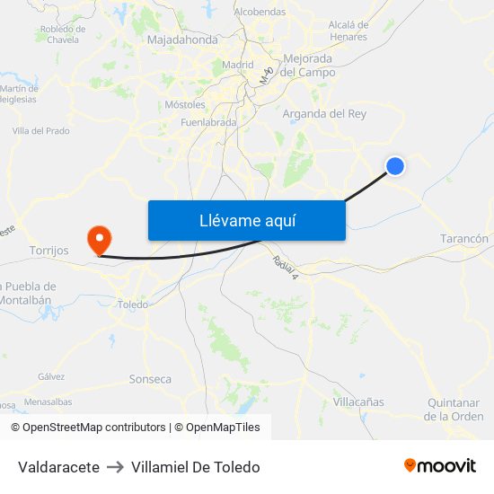 Valdaracete to Villamiel De Toledo map