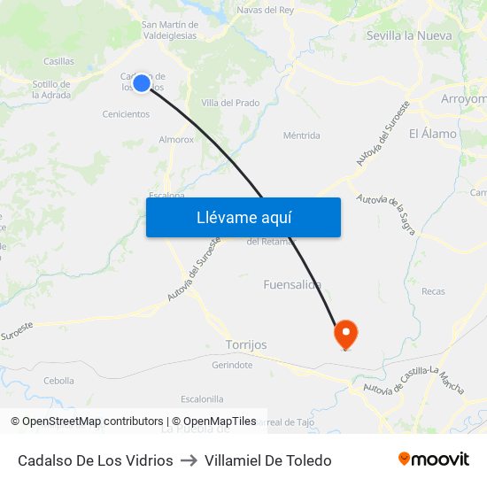 Cadalso De Los Vidrios to Villamiel De Toledo map