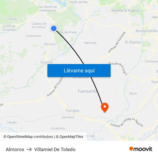Almorox to Villamiel De Toledo map